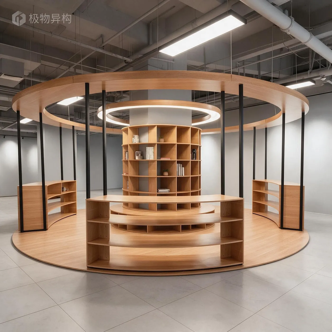 Large Curved Display Bookshelf & Cabinet