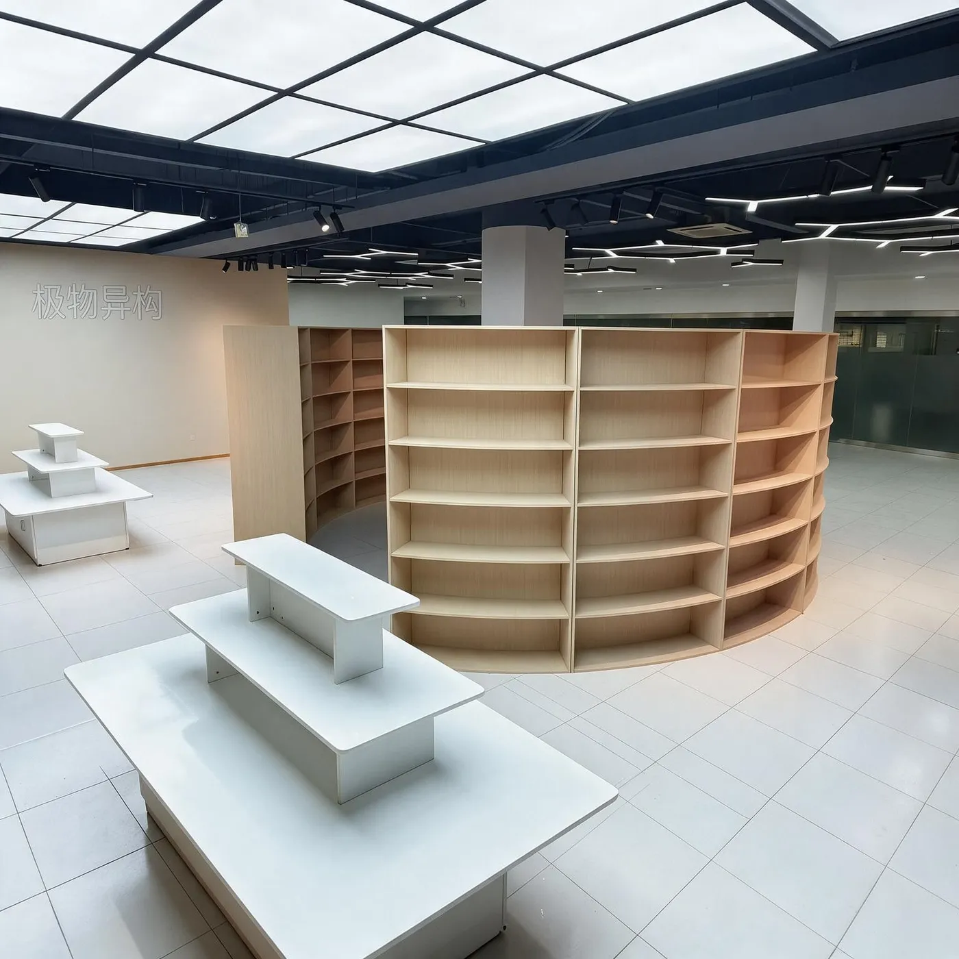 Large Curved Display Bookshelf & Cabinet