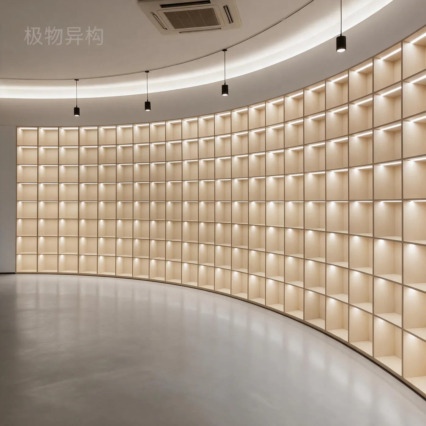 Large Curved Display Bookshelf & Cabinet