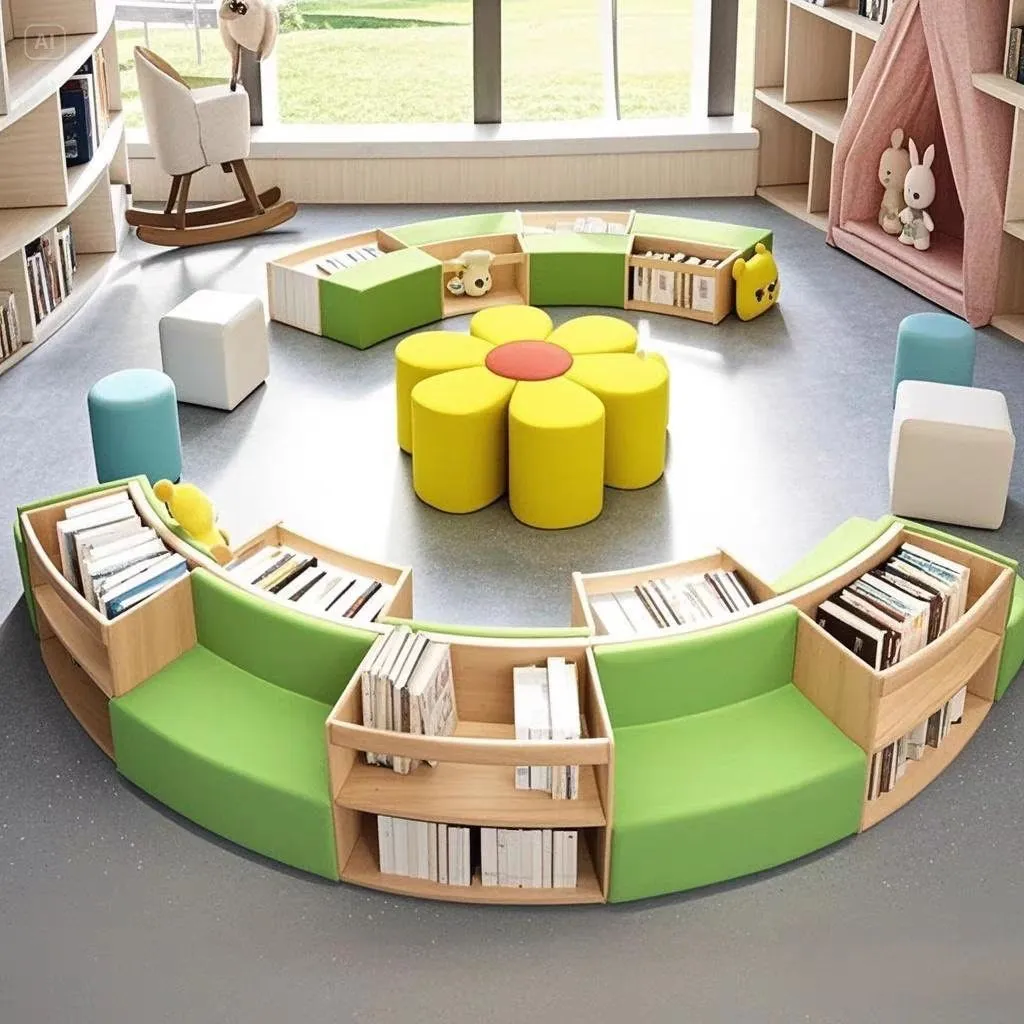 Irregular Reading Nook Bookshelf & Bench