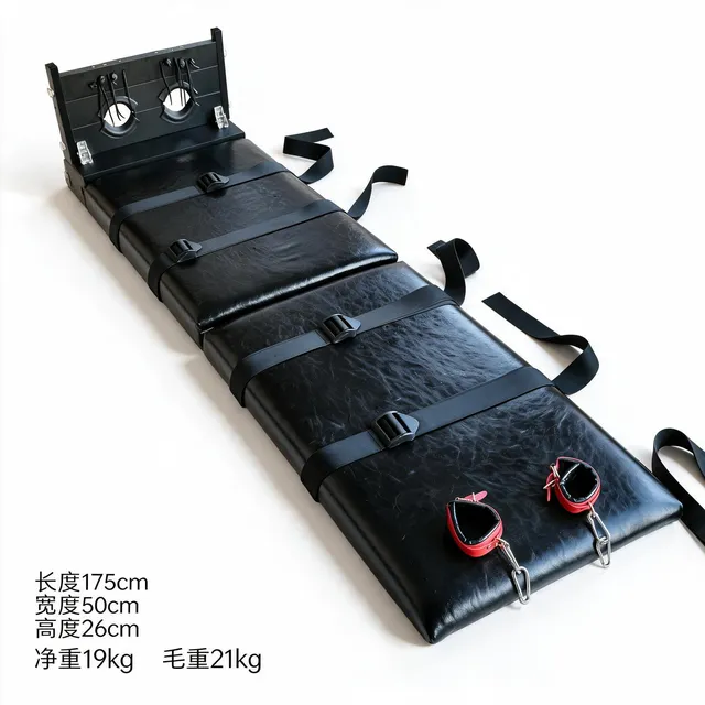 Folding Bondage Bed with Head Pillory, Restraint Straps and Cuffs