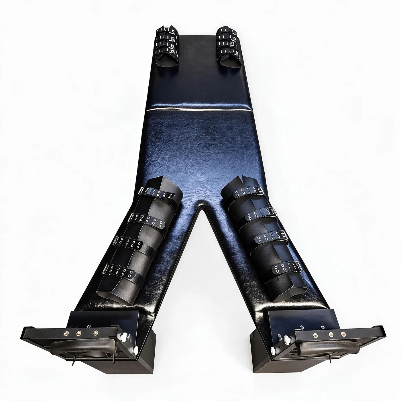 Y-Shaped Bondage Table with Padded Limb Cuffs and Storage-Box Legs