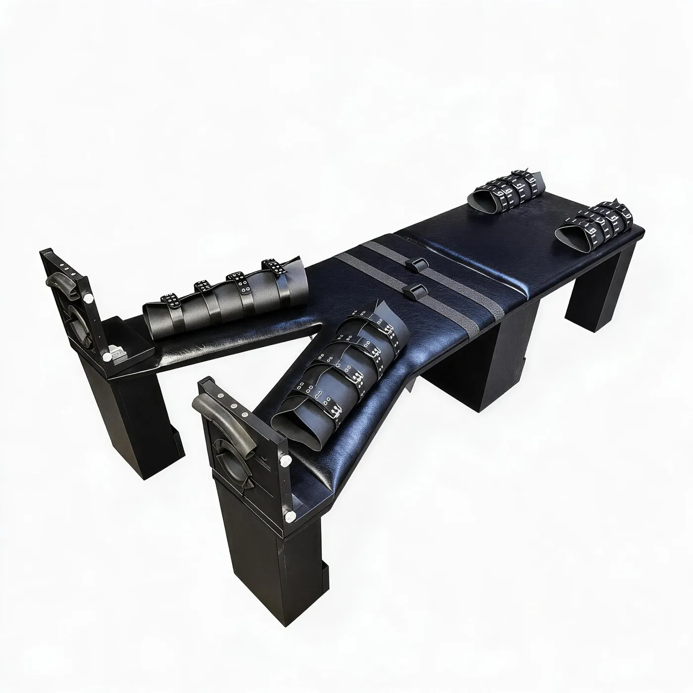 Y-Shaped Bondage Table with Padded Limb Cuffs and Storage-Box Legs